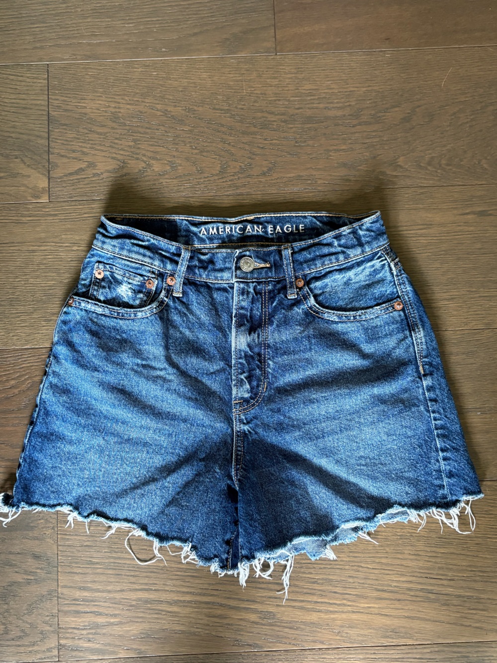 American Eagle Outfitters Dark Blue Denim High-Rise Cutoff Shorts